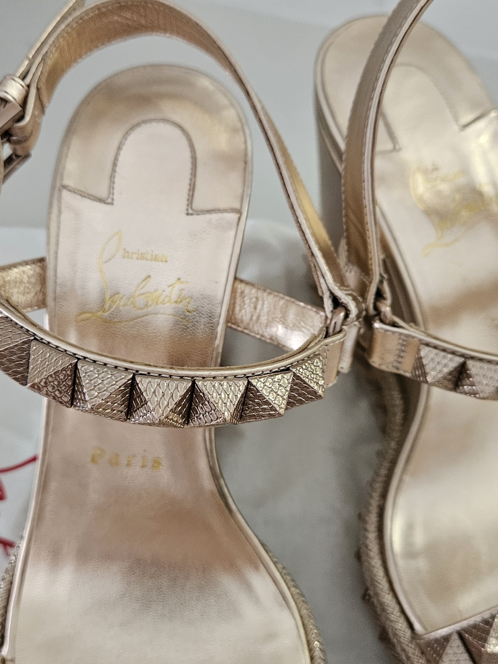 Christian Louboutin Rose Gold Studded Platform Sandals 39 - Picture 3 of 8